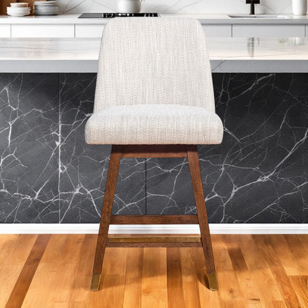 Beige And Brown Solid Wood Swivel Counter Height Bar Chair By Homeroots | Bar Stools | Modishstore - 6