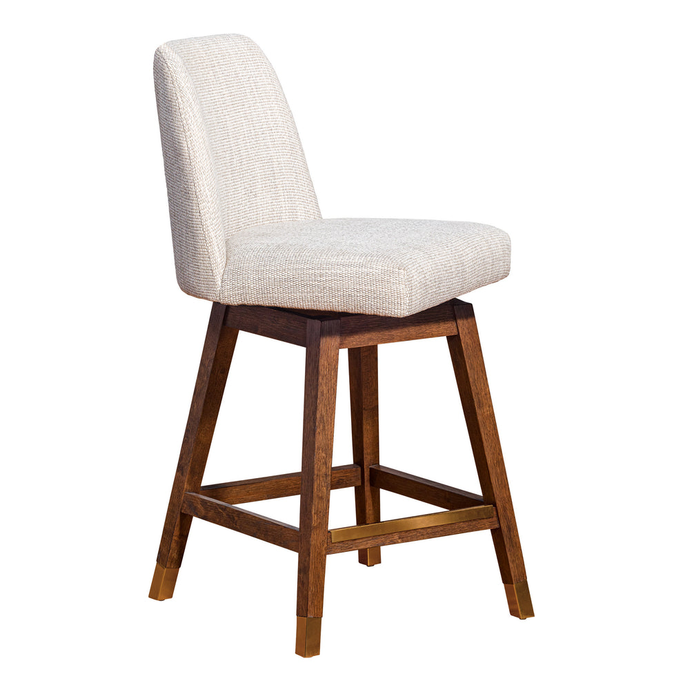 Beige And Brown Solid Wood Swivel Counter Height Bar Chair By Homeroots | Bar Stools | Modishstore - 3