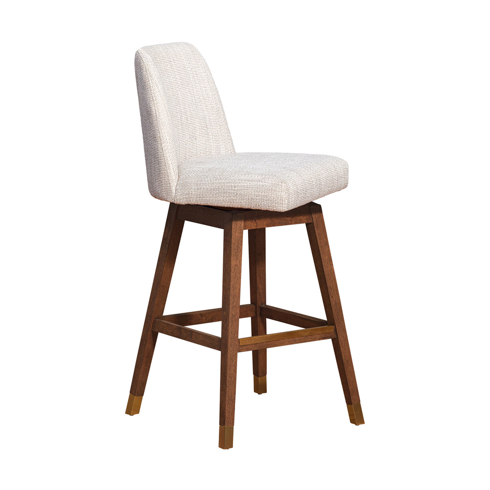Beige and Brown Solid Wood Bar Height Swivel Bar Chair By Homeroots | Bar Stools | Modishstore - 2