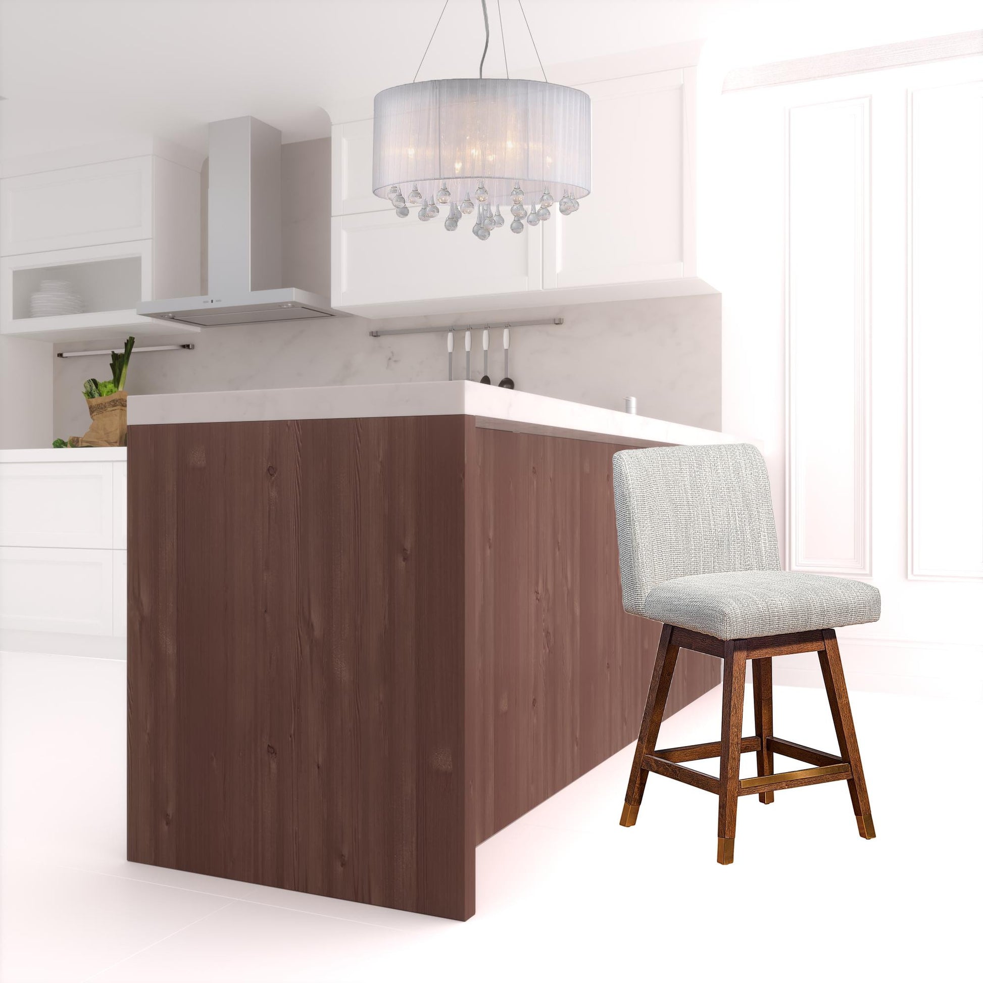 Beige And Brown Solid Wood Swivel Bar Height Bar Chair By Homeroots | Bar Stools | Modishstore - 6