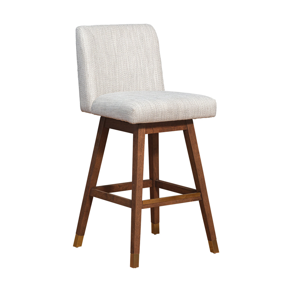Beige and Wood Brown Solid Wood Bar Height Swivel Bar Chair By Homeroots | Bar Stools | Modishstore - 6