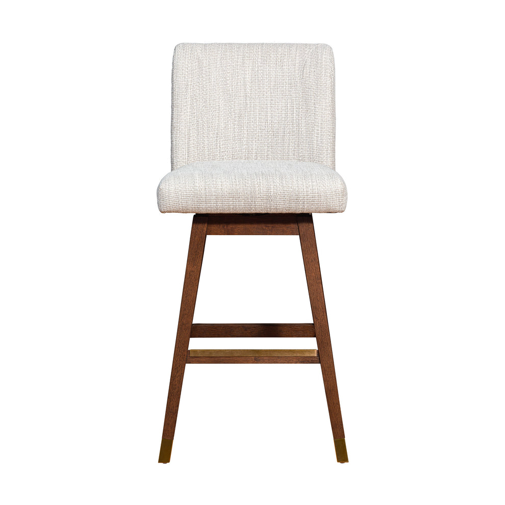 Beige and Wood Brown Solid Wood Bar Height Swivel Bar Chair By Homeroots | Bar Stools | Modishstore - 3