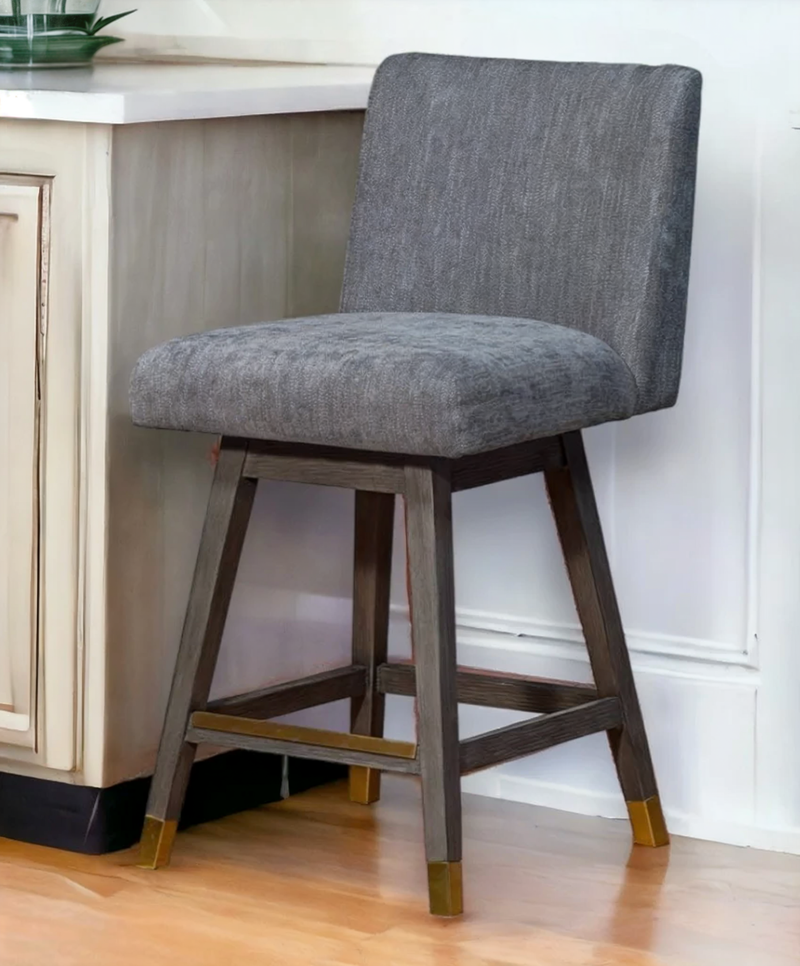 Gray and Brown Solid Wood Counter Height Swivel Bar Chair By Homeroots | Bar Stools | Modishstore - 1