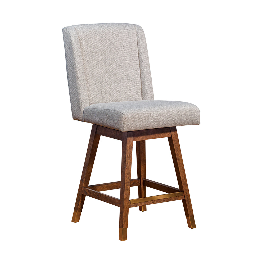 Taupe and Brown Solid Wood Swivel Bar Chair By Homeroots | Bar Stools | Modishstore - 3