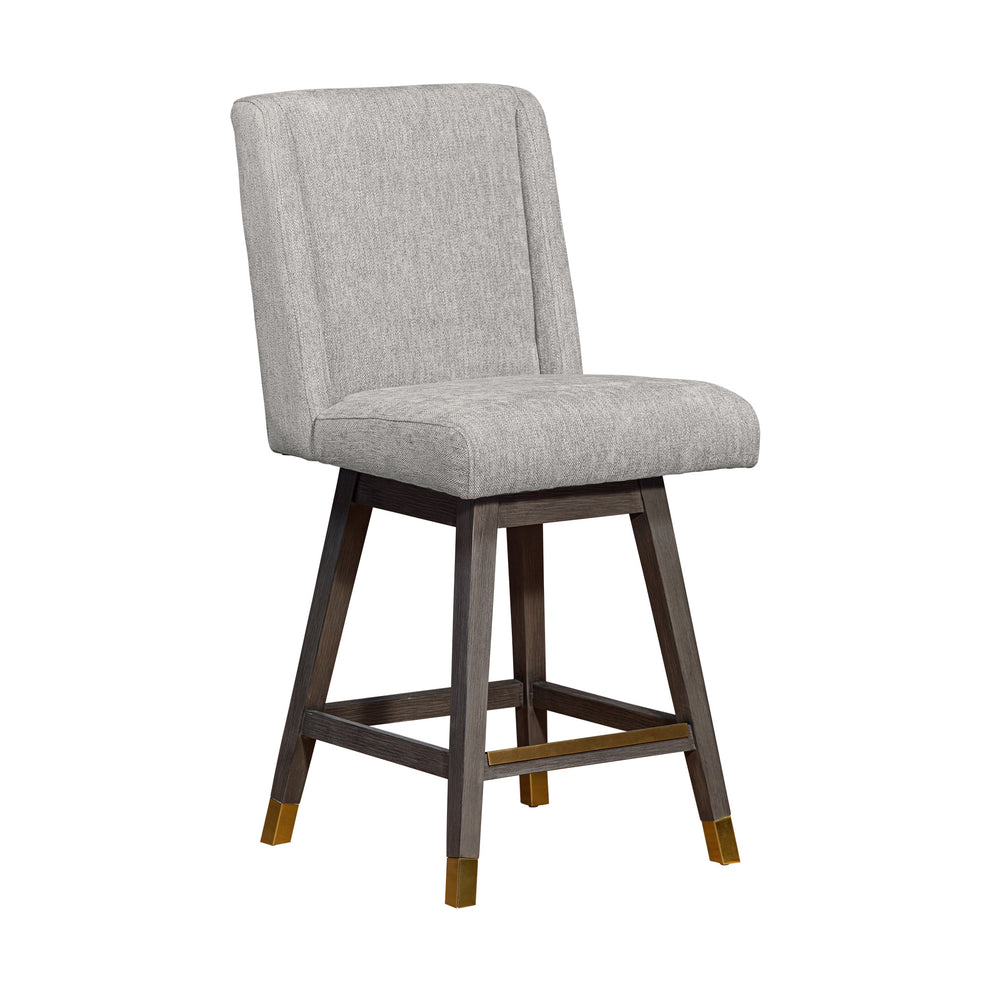 Brown and Gray Fabric and Solid Wood Counter Height Swivel Bar Chair By Homeroots | Bar Stools | Modishstore - 2