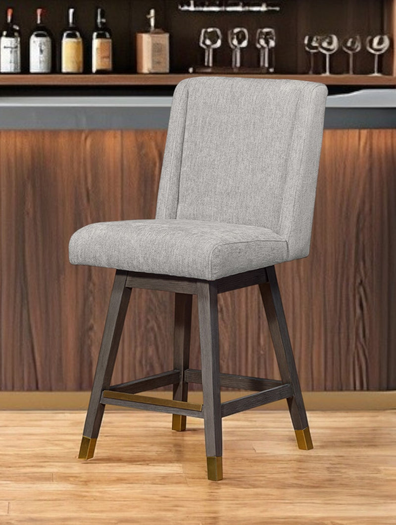 Brown and Gray Fabric and Solid Wood Counter Height Swivel Bar Chair By Homeroots | Bar Stools | Modishstore - 1