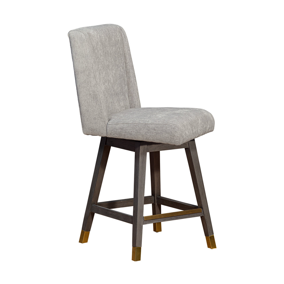 Brown and Gray Fabric and Solid Wood Counter Height Swivel Bar Chair By Homeroots | Bar Stools | Modishstore - 3
