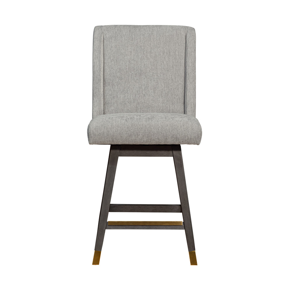 Brown and Gray Fabric and Solid Wood Counter Height Swivel Bar Chair By Homeroots | Bar Stools | Modishstore - 4