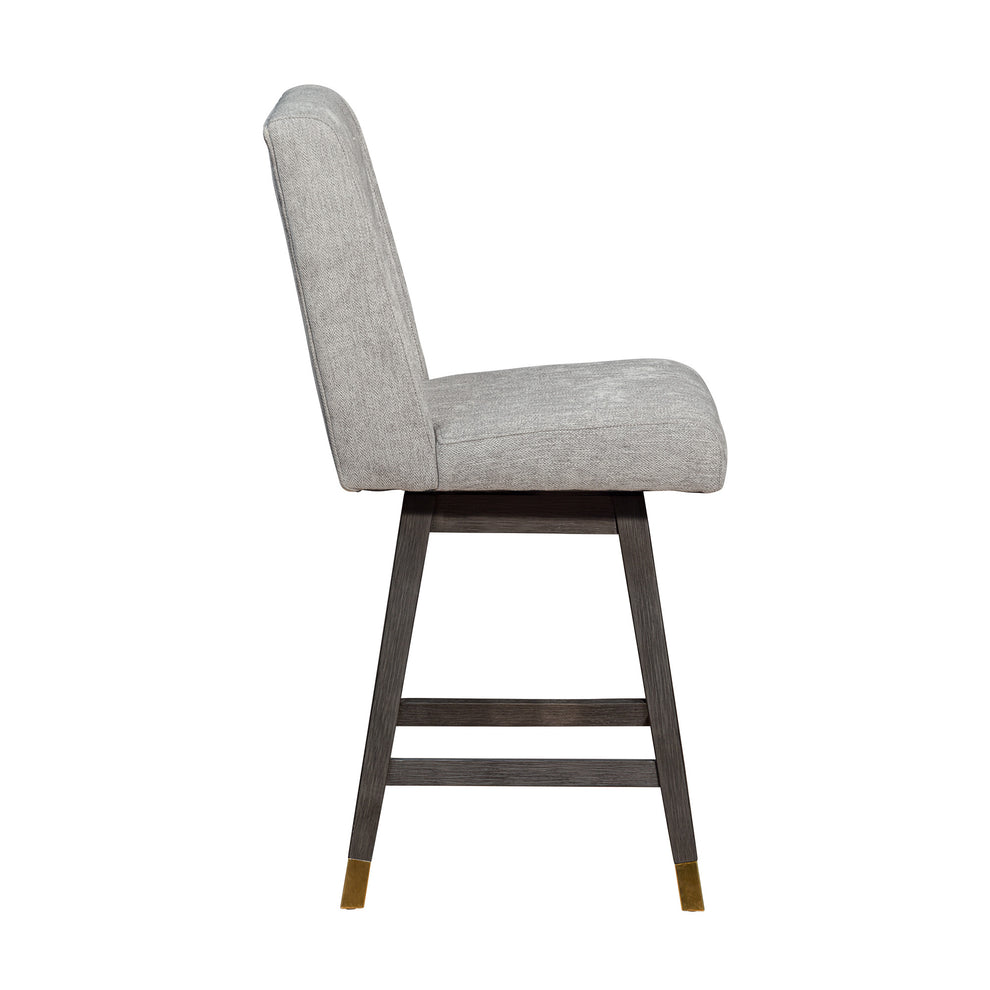 Brown and Gray Fabric and Solid Wood Counter Height Swivel Bar Chair By Homeroots | Bar Stools | Modishstore - 5