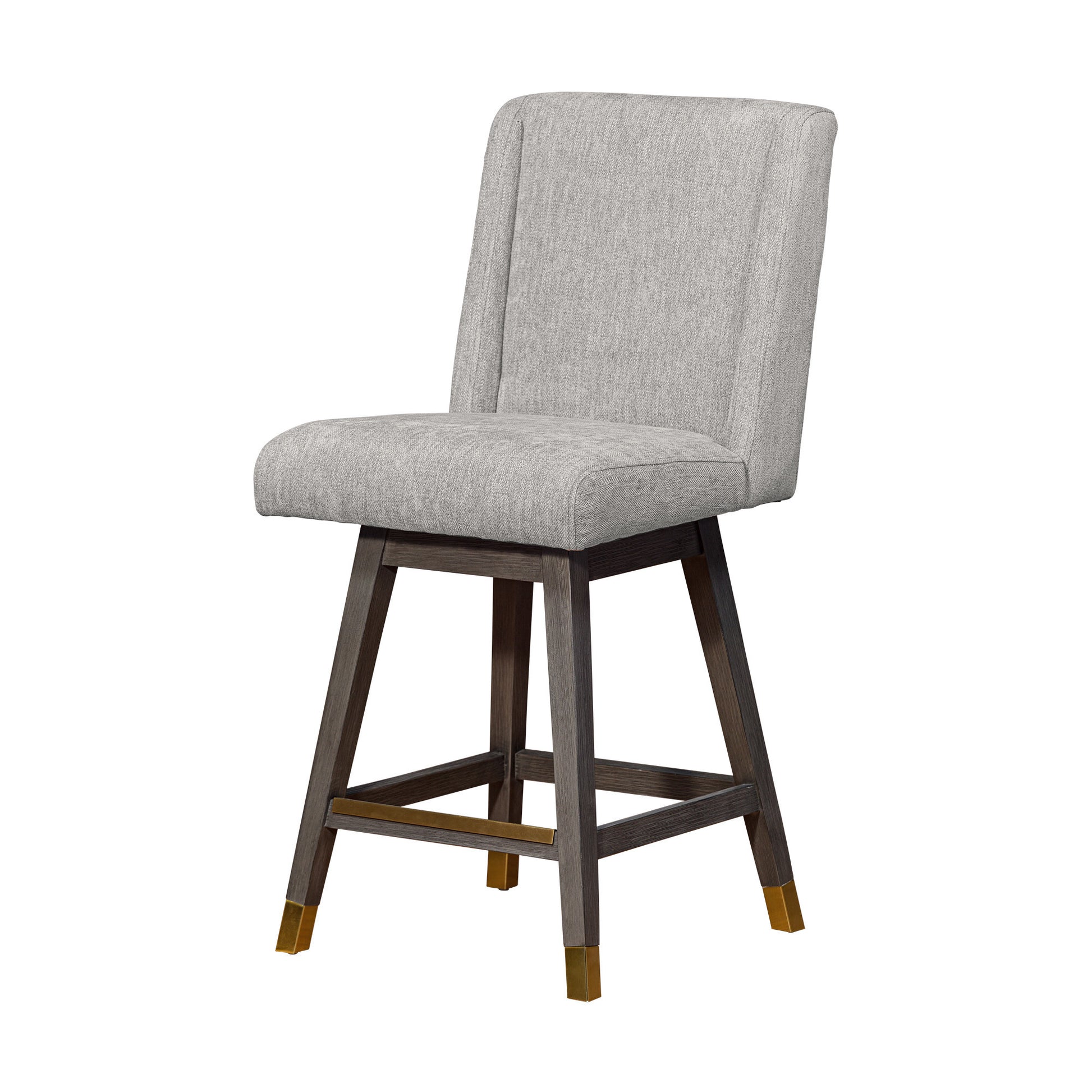 Brown and Gray Fabric and Solid Wood Counter Height Swivel Bar Chair By Homeroots | Bar Stools | Modishstore - 6