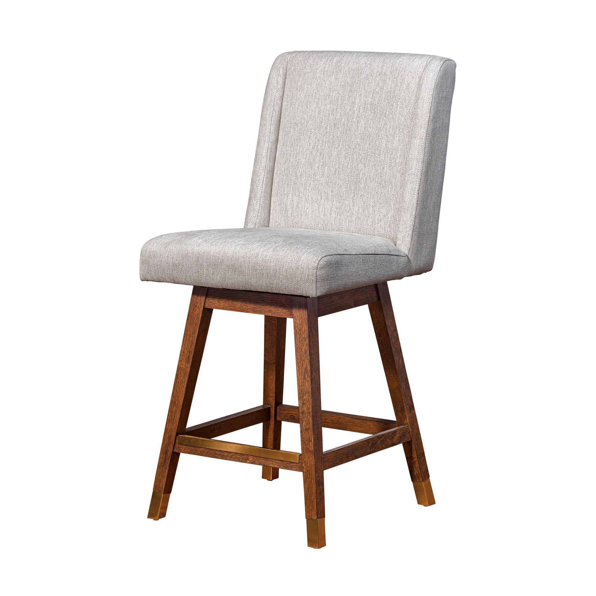 Beige and Brown Fabric and Solid Wood Counter Height Swivel Bar Chair By Homeroots | Bar Stools | Modishstore - 6