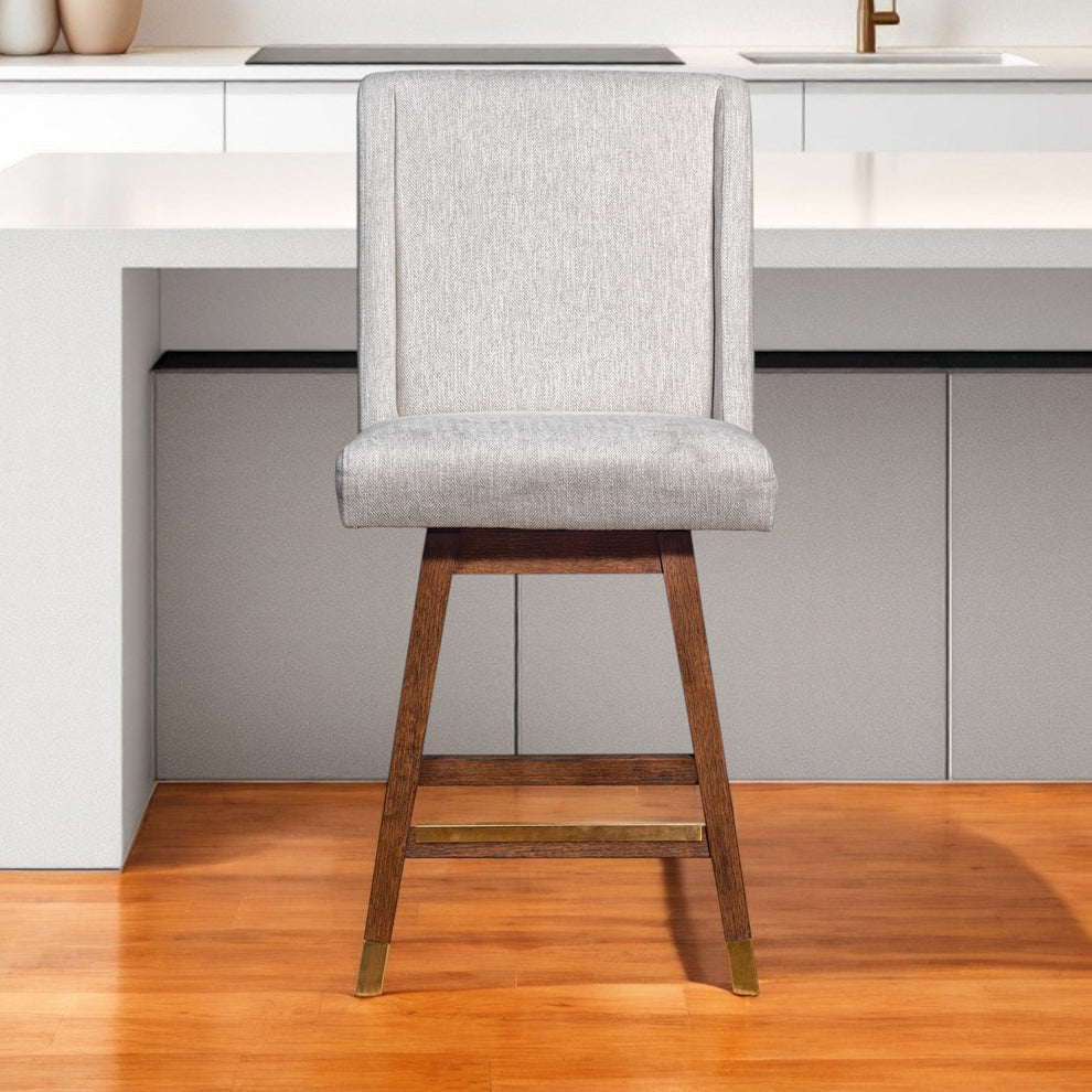 Beige and Brown Fabric and Solid Wood Counter Height Swivel Bar Chair By Homeroots | Bar Stools | Modishstore - 2