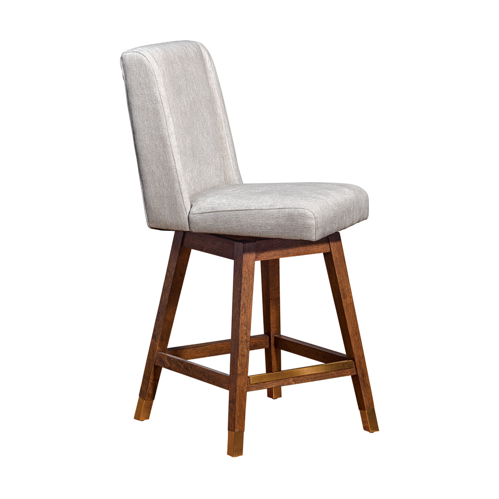 Beige and Brown Fabric and Solid Wood Counter Height Swivel Bar Chair By Homeroots | Bar Stools | Modishstore - 4