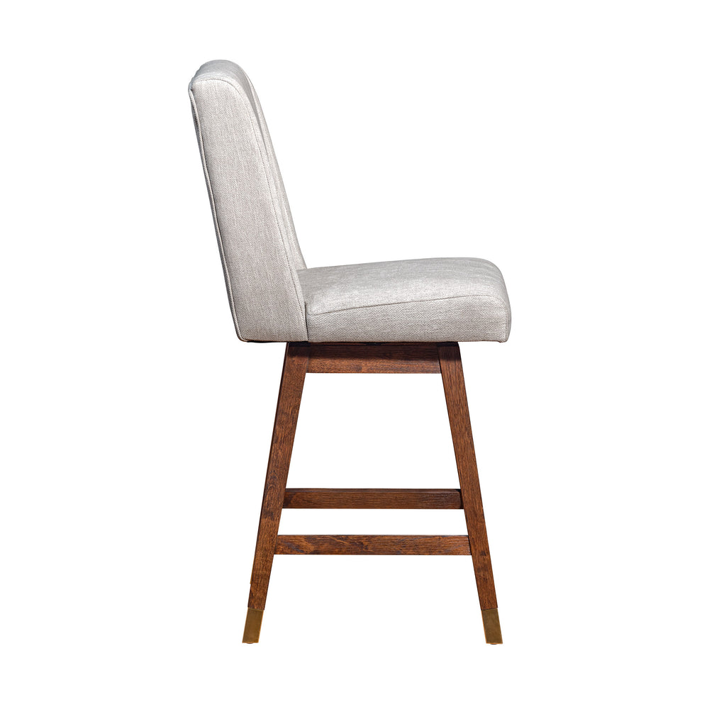 Beige and Brown Fabric and Solid Wood Counter Height Swivel Bar Chair By Homeroots | Bar Stools | Modishstore - 5
