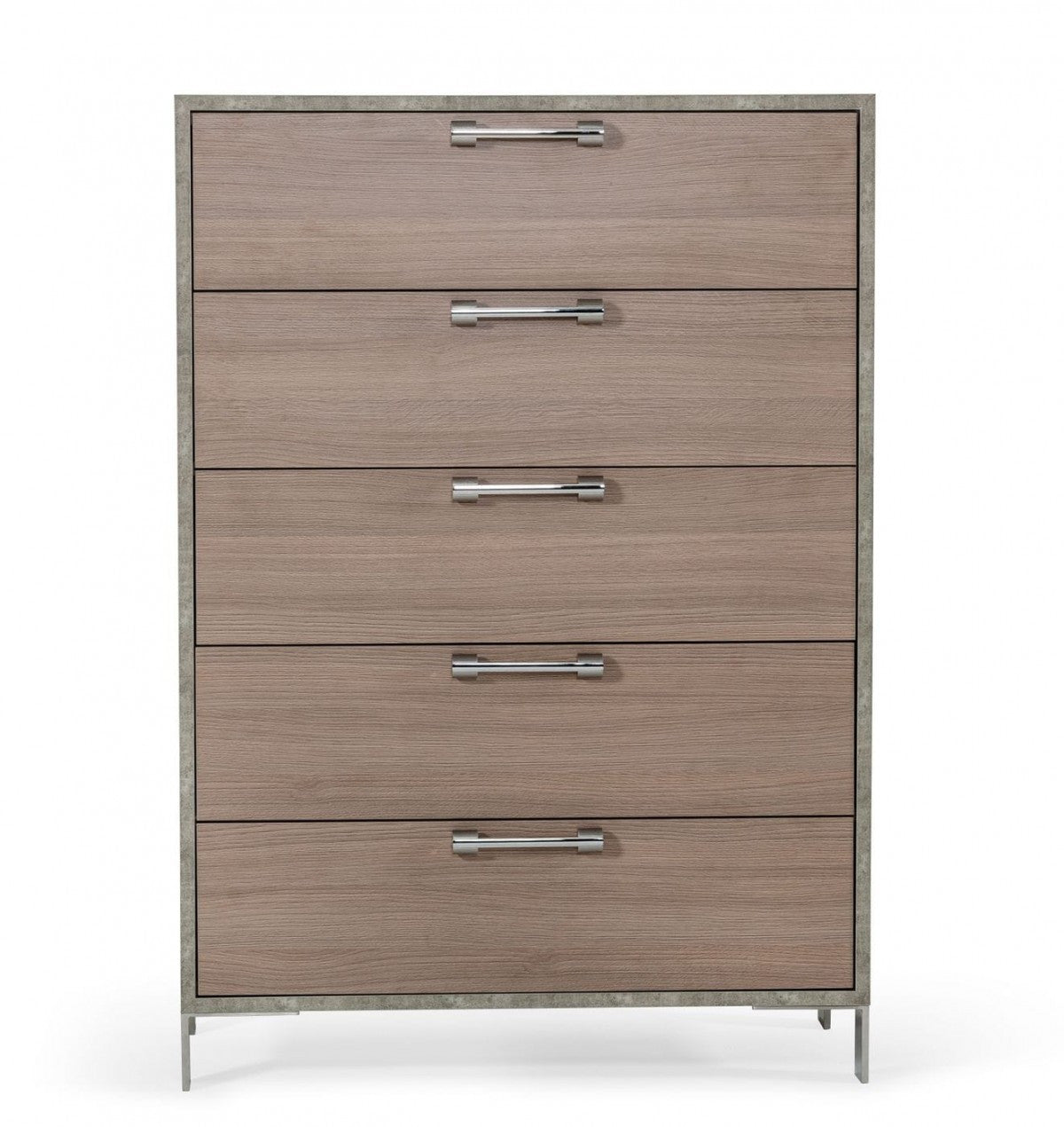 Brown Oak And Grey Solid And Manufactured Wood Five Drawer Chest By Homeroots | Dressers | Modishstore - 1