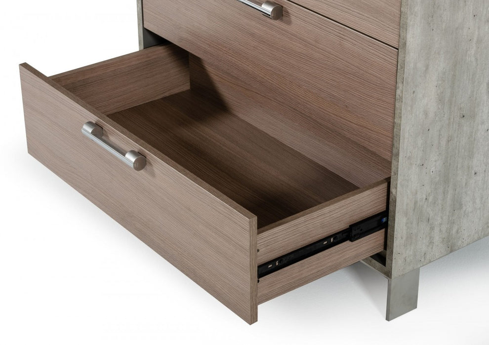 Brown Oak And Grey Solid And Manufactured Wood Five Drawer Chest By Homeroots | Dressers | Modishstore - 4