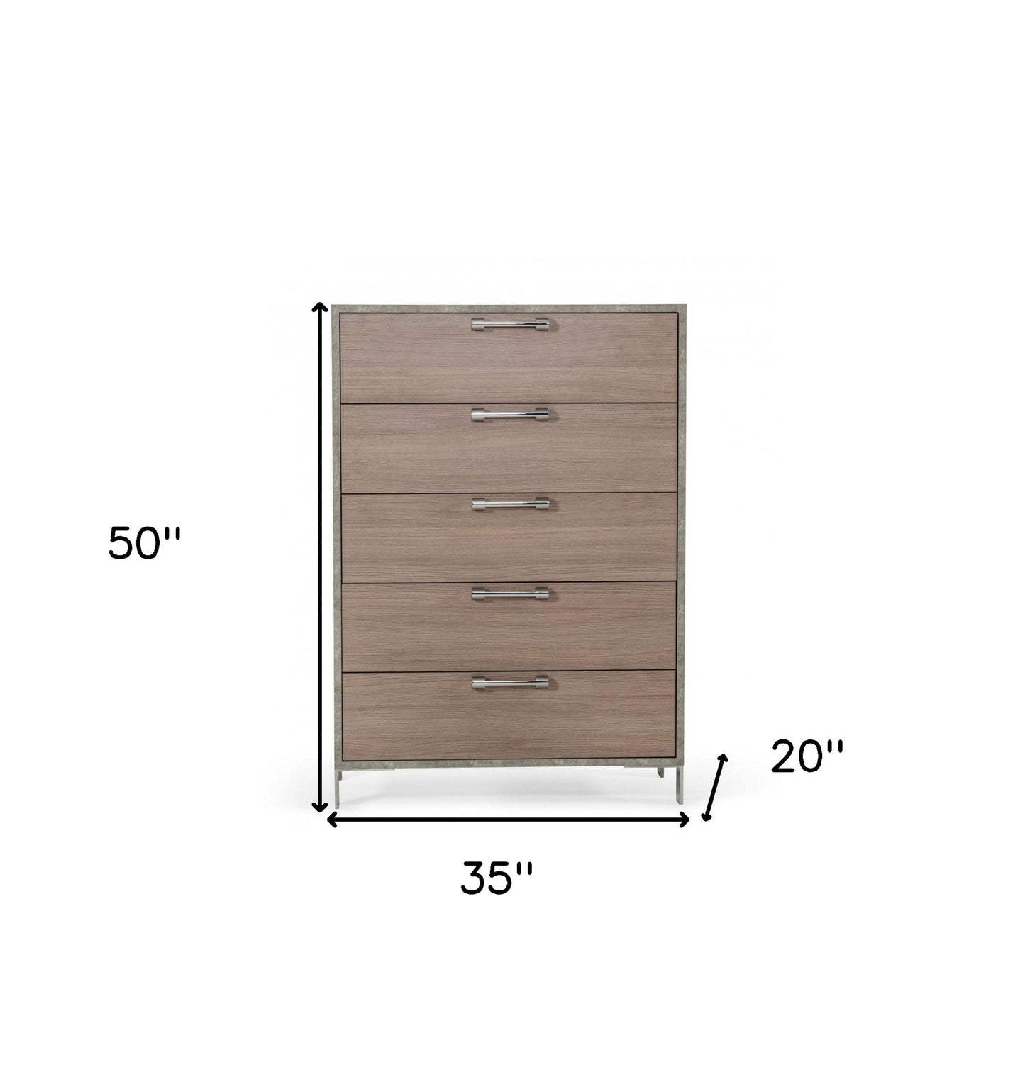 Brown Oak And Grey Solid And Manufactured Wood Five Drawer Chest By Homeroots | Dressers | Modishstore - 7