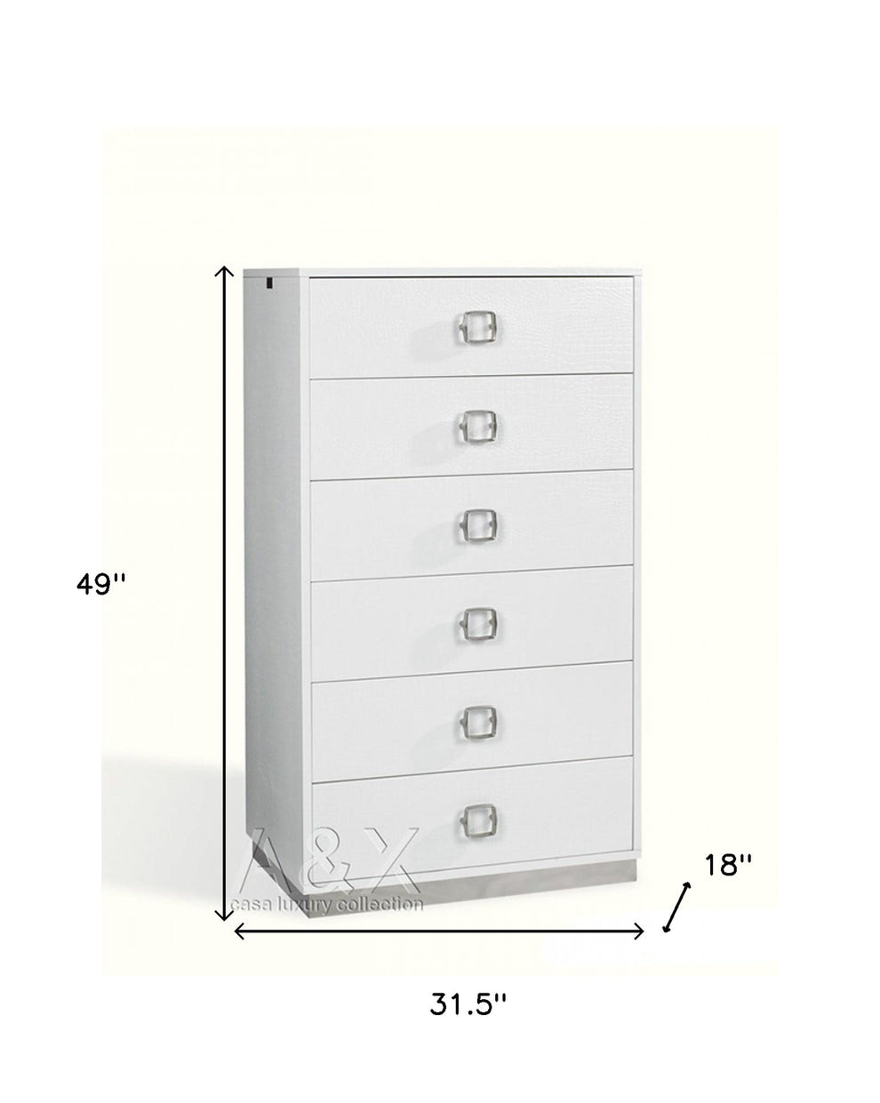 White Manufactured Wood + Solid Wood Stainless Steel Six Drawer Chest By Homeroots | Dressers | Modishstore - 5