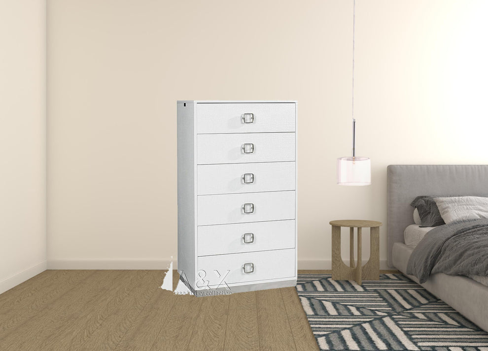 White Manufactured Wood + Solid Wood Stainless Steel Six Drawer Chest By Homeroots | Dressers | Modishstore - 2