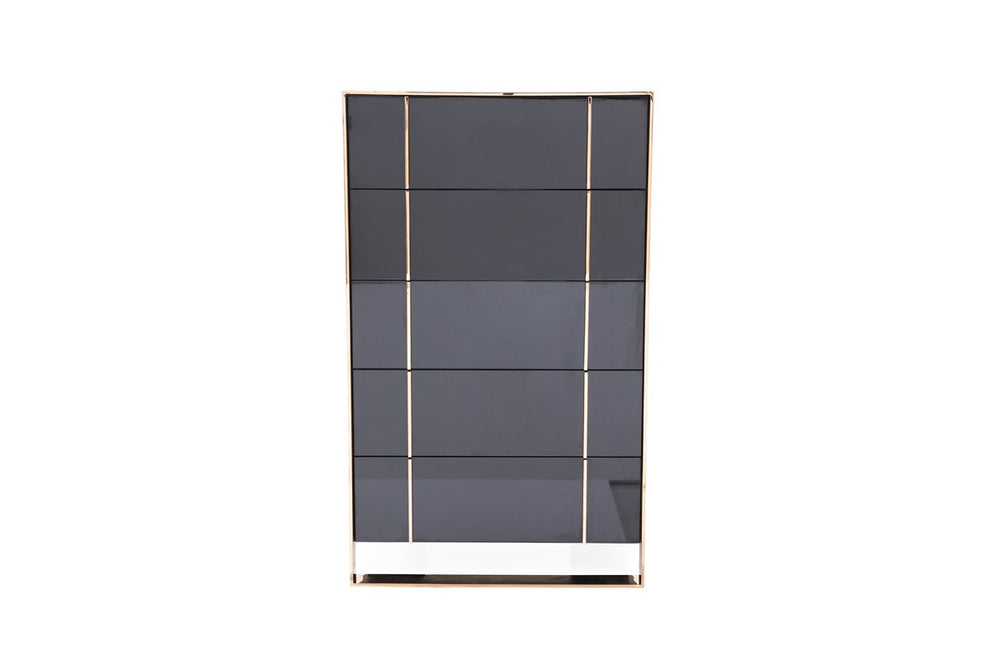 Black Gold Manufactured Wood + Solid Wood Stainless Steel Five Drawer Chest By Homeroots | Dressers | Modishstore - 2