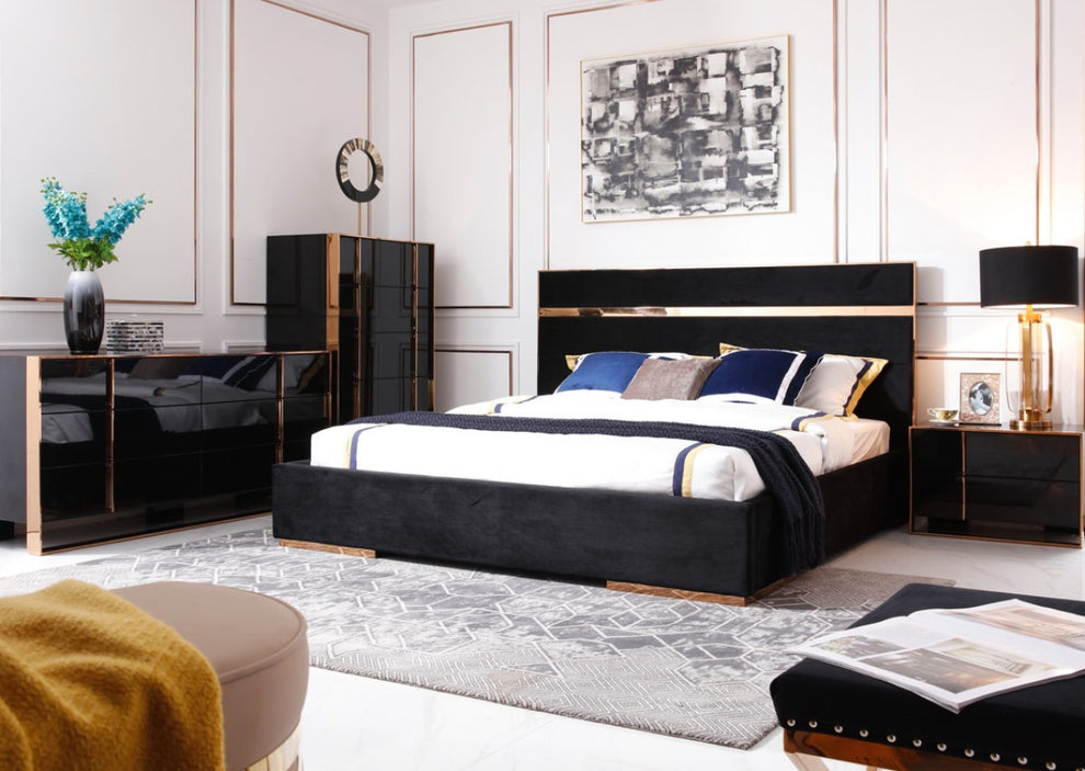 Black Gold Manufactured Wood + Solid Wood Stainless Steel Five Drawer Chest By Homeroots | Dressers | Modishstore - 5