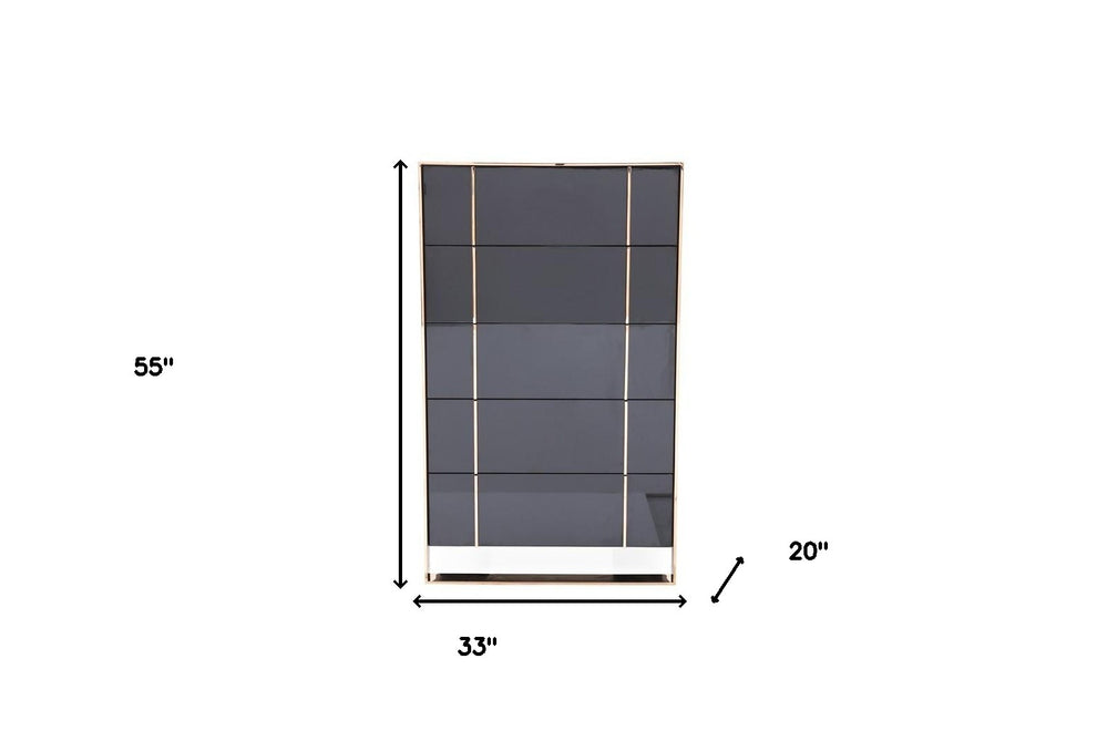 Black Gold Manufactured Wood + Solid Wood Stainless Steel Five Drawer Chest By Homeroots | Dressers | Modishstore - 6