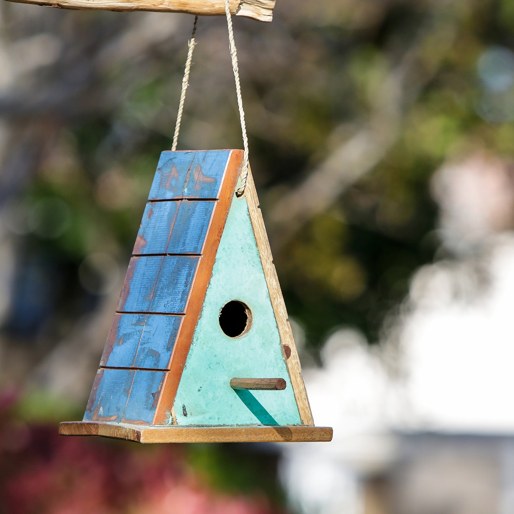 Boatwood Bird House - Triangle Set of 4 By Garden Age Supply | Sculptures | Modishstore - 1