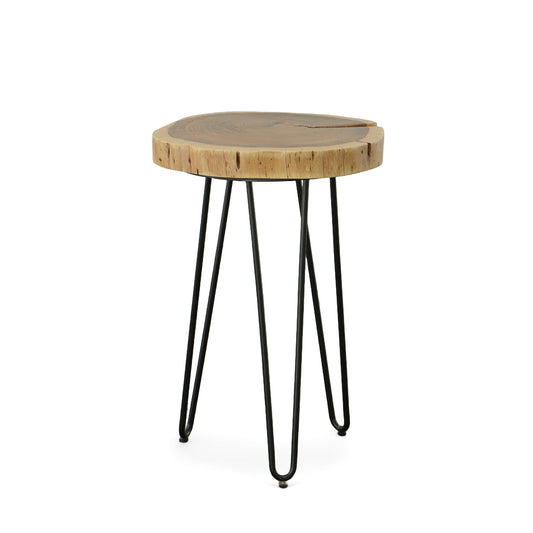 Black Solid Wood And Iron Round End Table By Homeroots | End Tables | Modishstore - 1