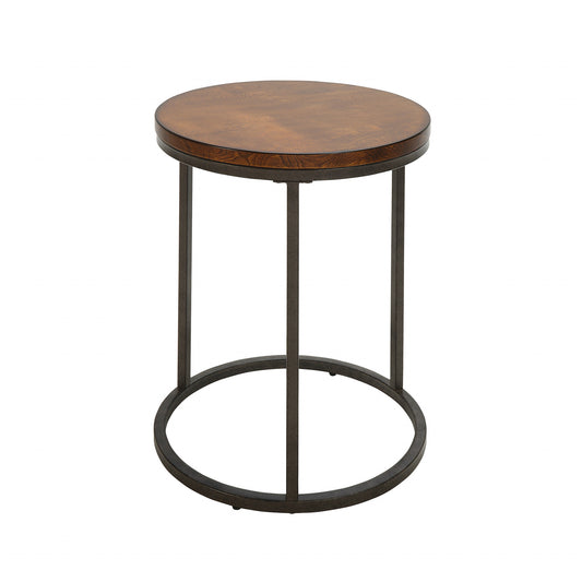 Black And Wood Brown Wood And Iron Round End Table By Homeroots | End Tables | Modishstore - 1