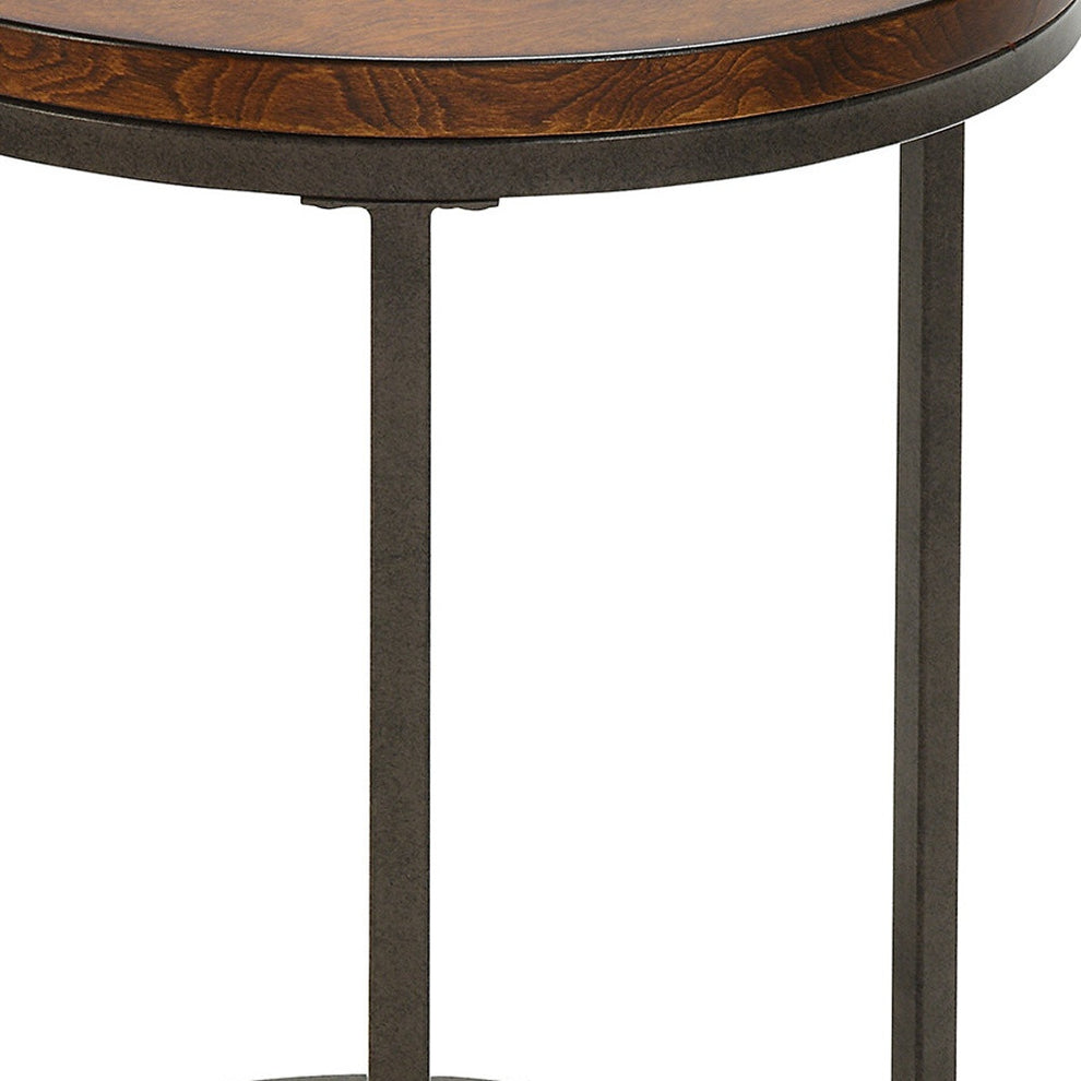 Black And Wood Brown Wood And Iron Round End Table By Homeroots | End Tables | Modishstore - 3