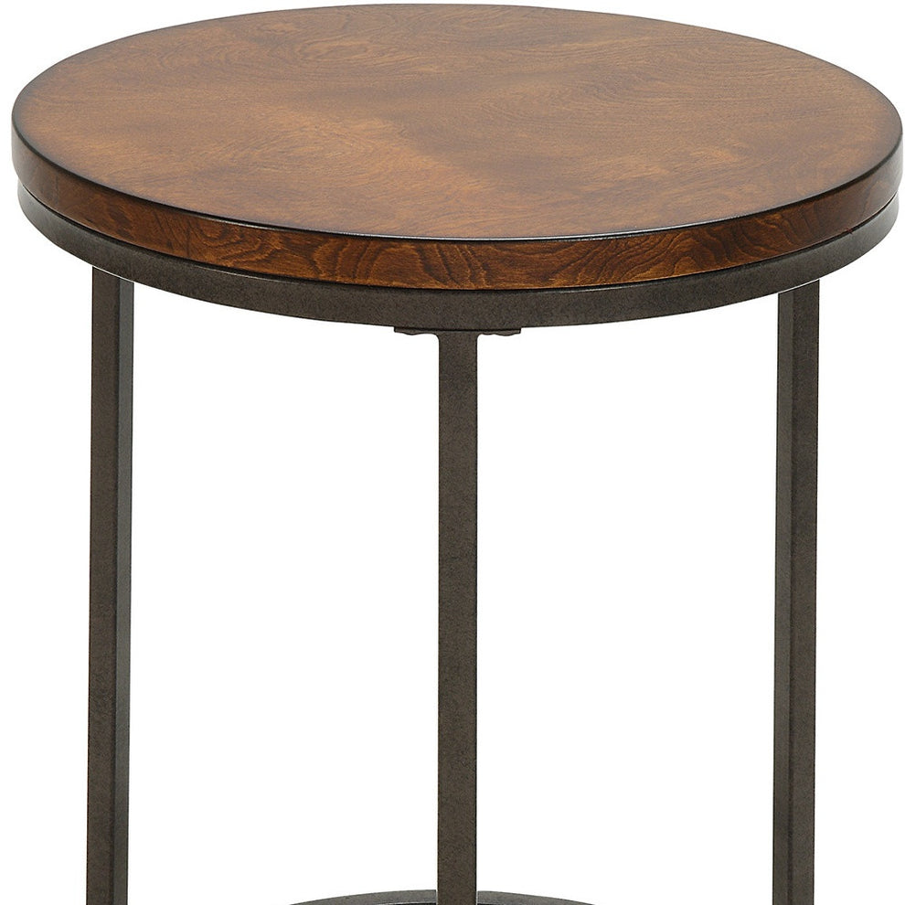 Black And Wood Brown Wood And Iron Round End Table By Homeroots | End Tables | Modishstore - 4
