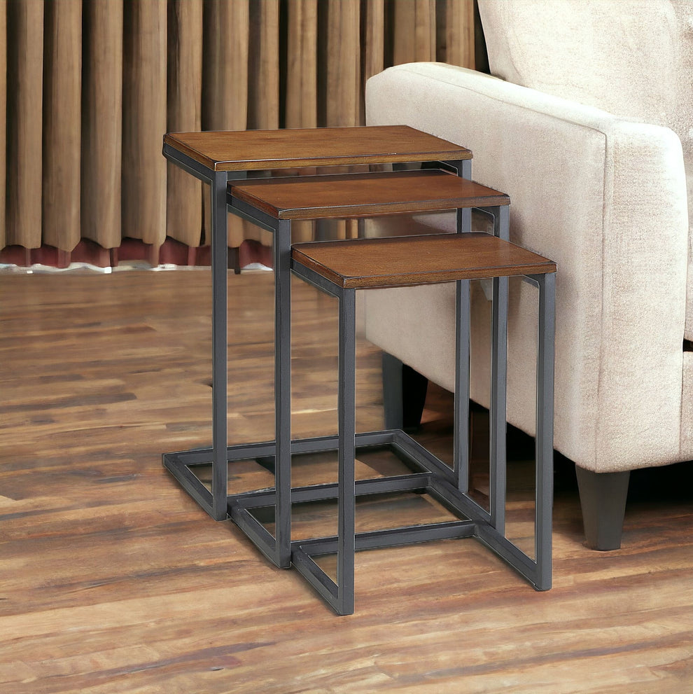 Black And Brown Manufactured Wood Rectangular End Table By Homeroots | End Tables | Modishstore - 2