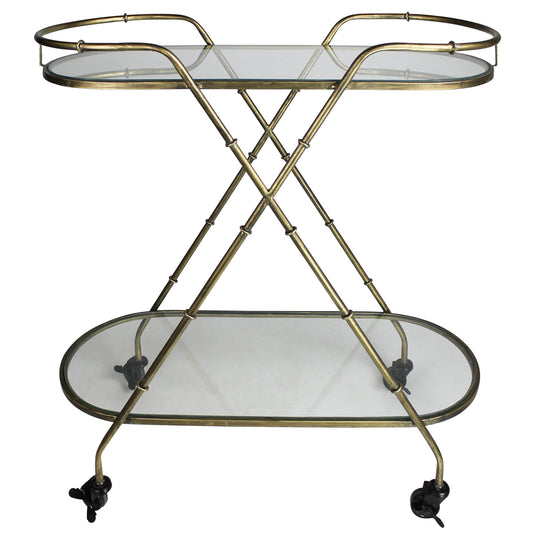 Vera Serving Cart, Brass & Glass, Oval By HomArt | Bar Carts | Modishstore - 1