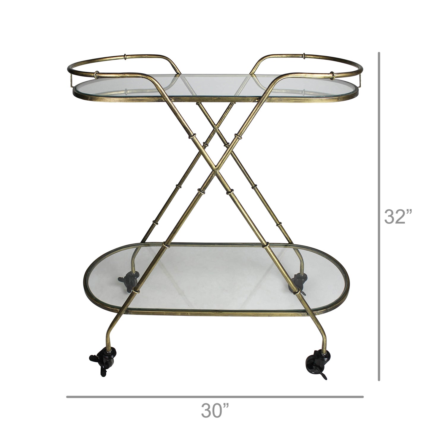 Vera Serving Cart, Brass & Glass, Oval By HomArt | Bar Carts | Modishstore - 2