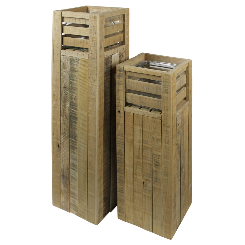 Shaw Wood Hurricane with Glass - Sm Set Of 4 By HomArt | Candle Holders | Modishstore - 1