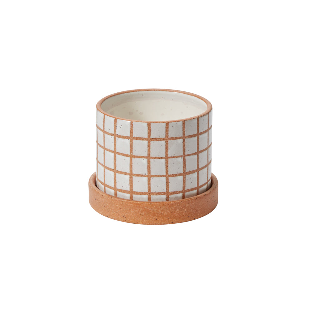 Grid Line Pot with Saucer Set of 4 By Accent Decor | Planters, Troughs & Cachepots | Modishstore - 2