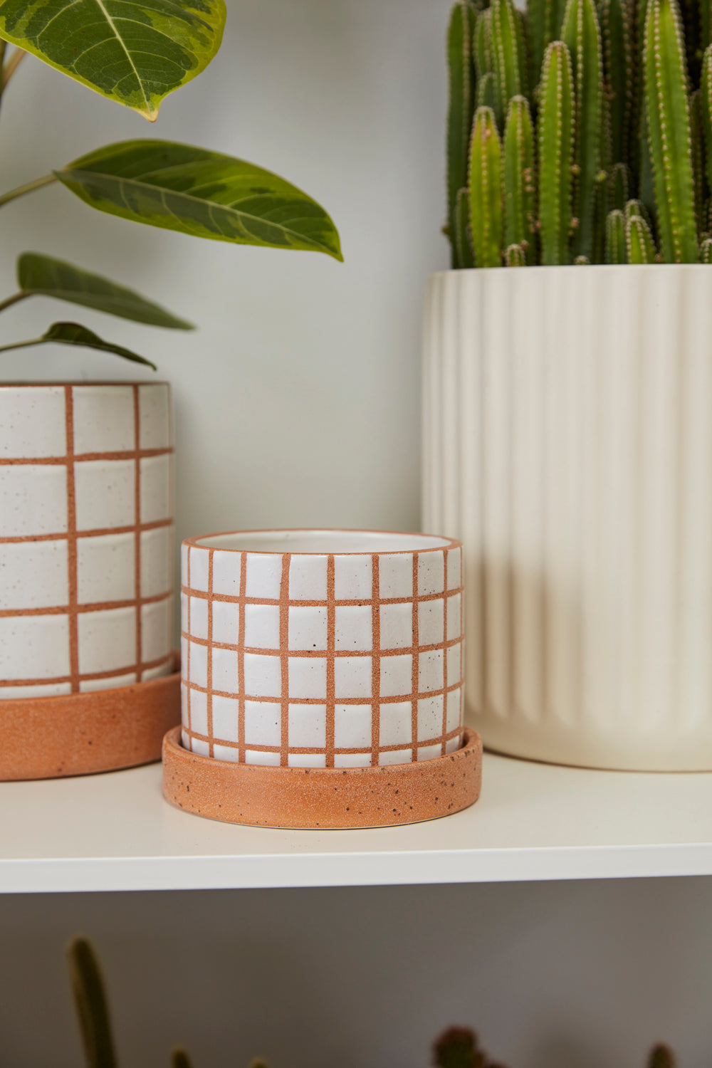 Grid Line Pot with Saucer Set of 4 By Accent Decor | Planters, Troughs & Cachepots | Modishstore - 4