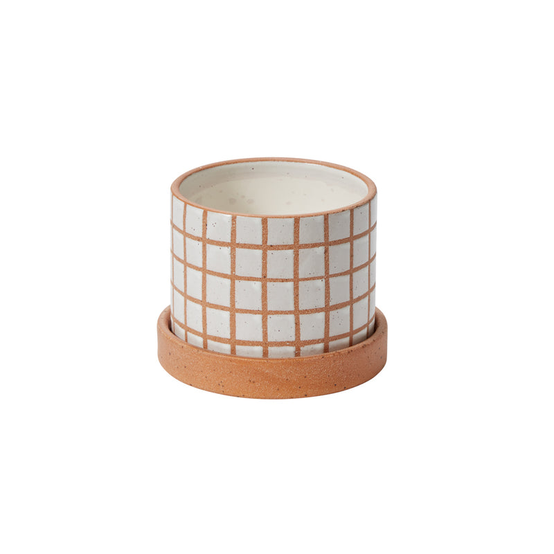 Grid Line Pot with Saucer Set of 4 By Accent Decor | Planters, Troughs & Cachepots | Modishstore - 2