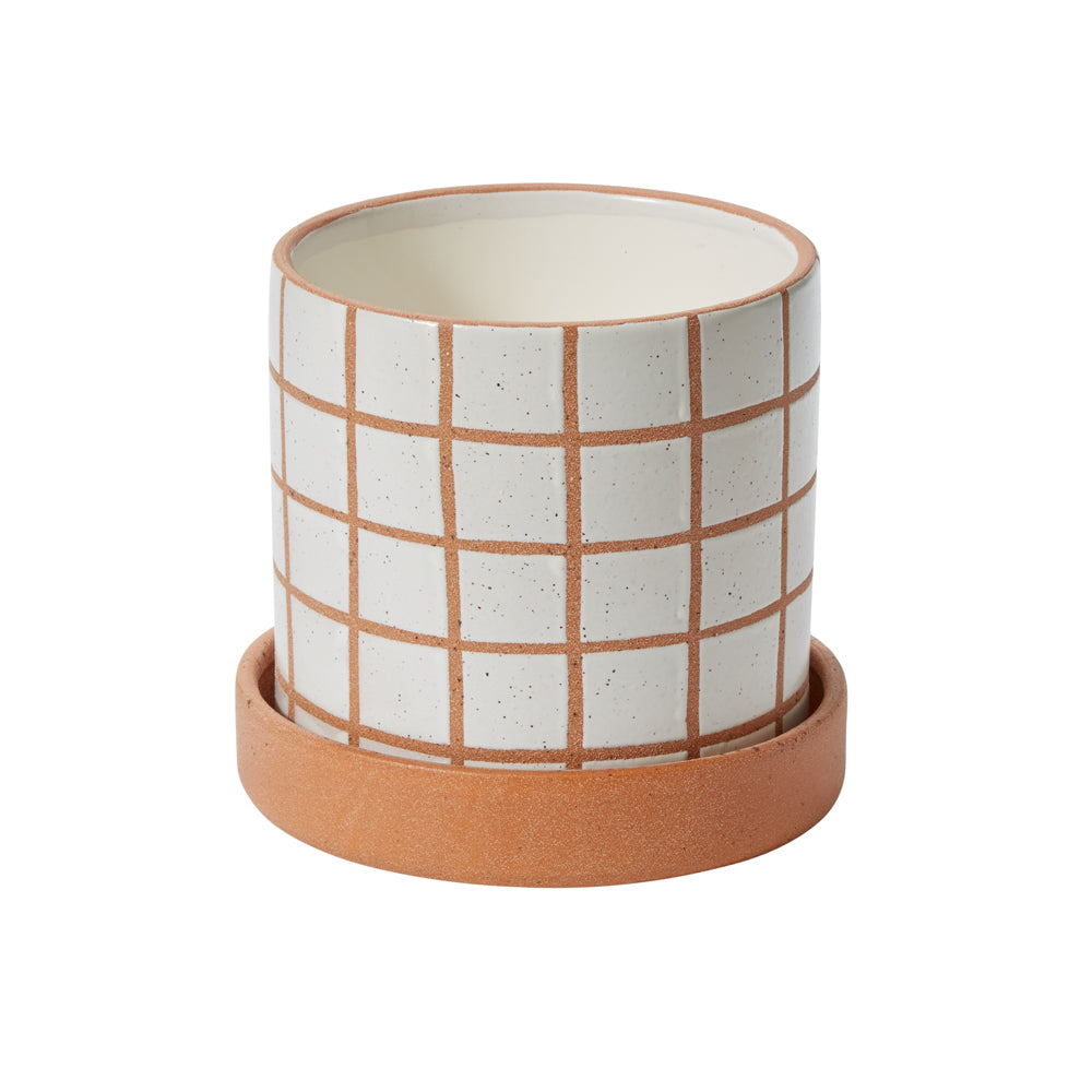 Grid Line Pot with Saucer Set of 4 By Accent Decor | Planters, Troughs & Cachepots | Modishstore - 5