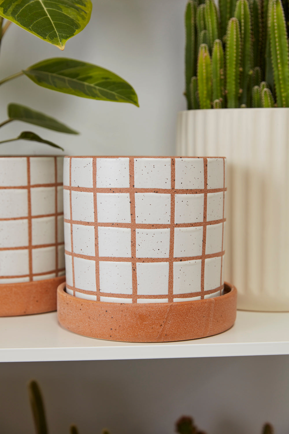 Grid Line Pot with Saucer Set of 4 By Accent Decor | Planters, Troughs & Cachepots | Modishstore - 6