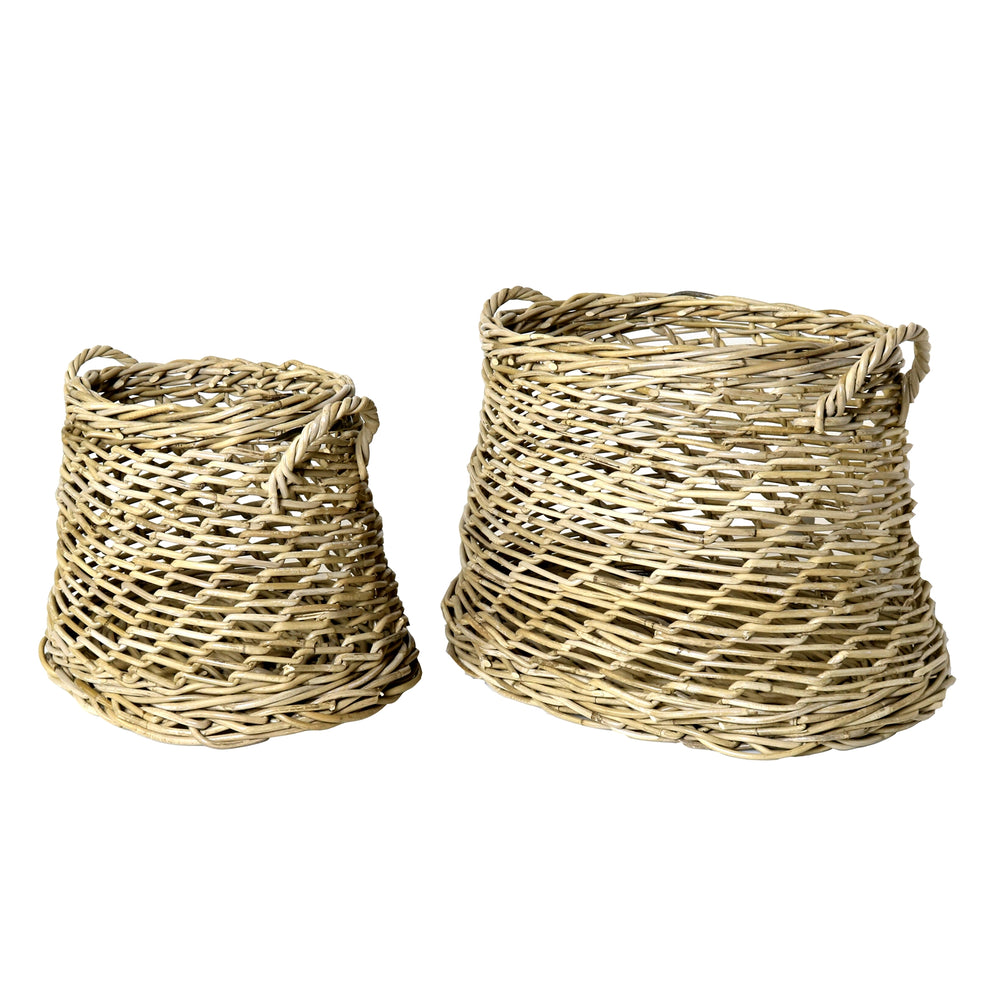 Coronado Rattan Oval Basket - Set of 2 - Rustique Grey By HomArt | Bins, Baskets & Buckets | Modishstore - 4