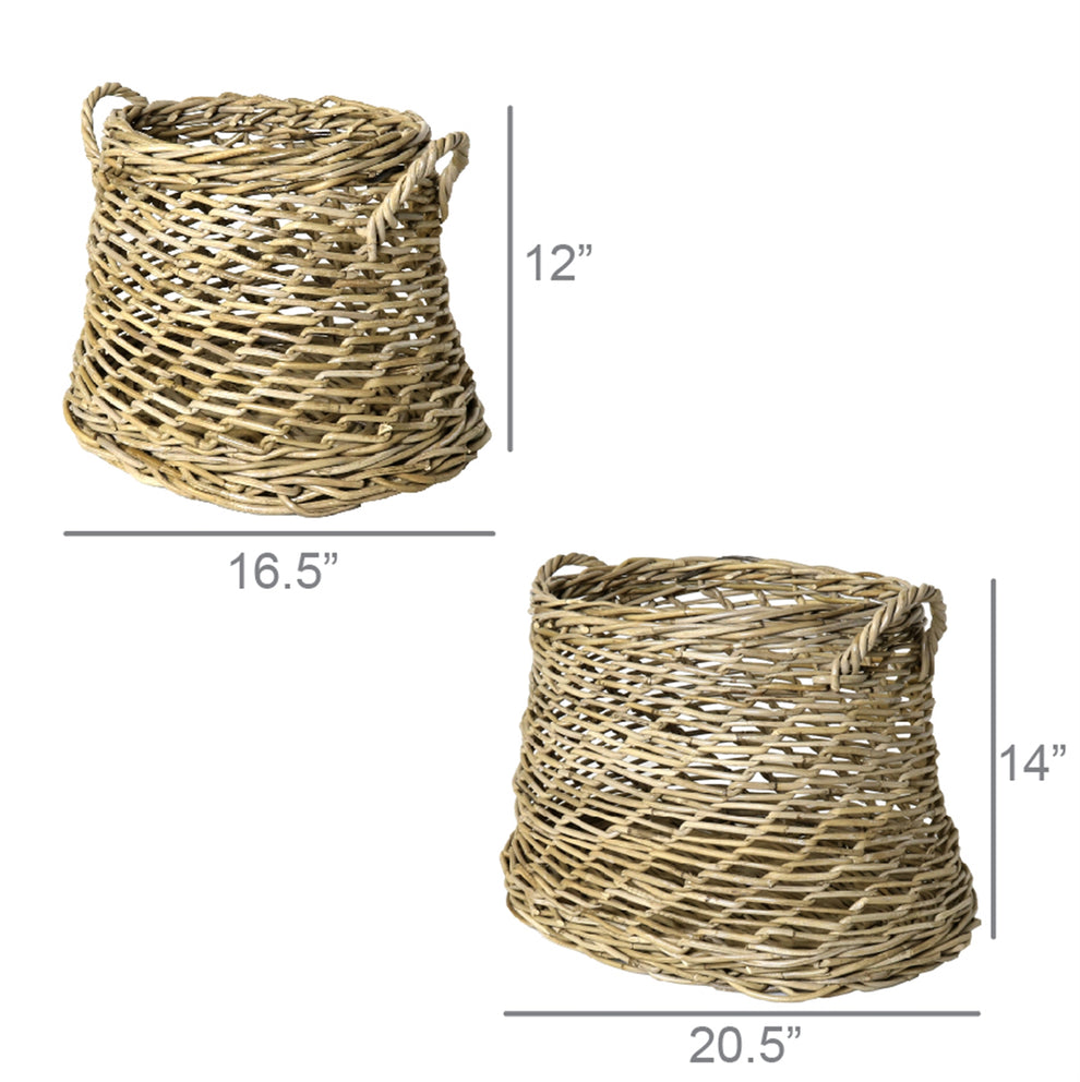 Coronado Rattan Oval Basket - Set of 2 - Rustique Grey By HomArt | Bins, Baskets & Buckets | Modishstore - 5