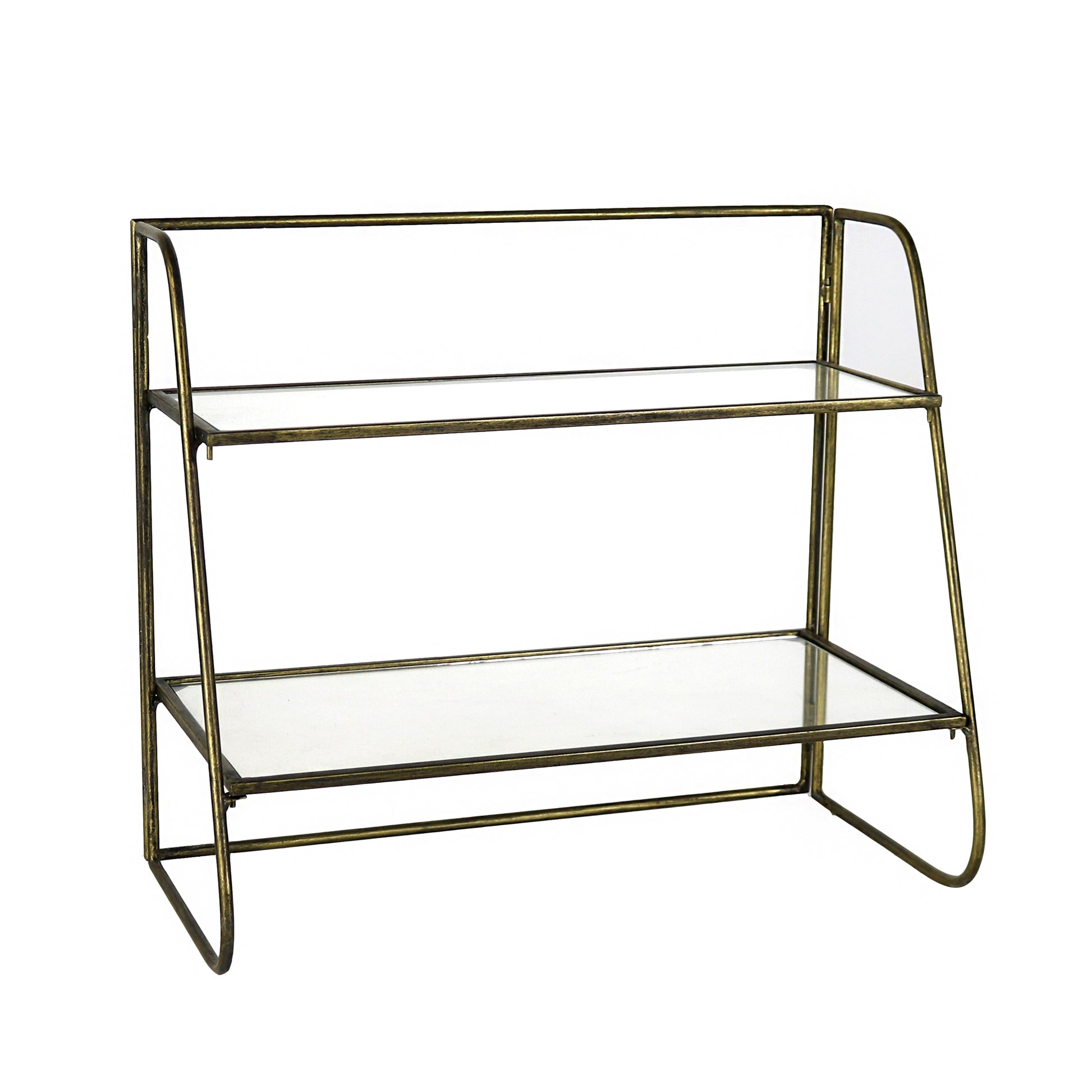 Lena Two-Tier Stand with Glass Shelves, Brass - Brass By HomArt | Stands | Modishstore - 2