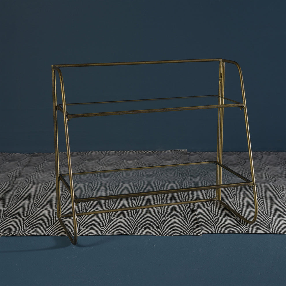 Lena Two-Tier Stand with Glass Shelves, Brass - Brass By HomArt | Stands | Modishstore - 4