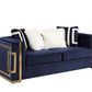 Blue And Gold Velvet Loveseat and Toss Pillows By Homeroots | Loveseats | Modishstore - 3