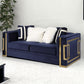 Blue And Gold Velvet Loveseat and Toss Pillows By Homeroots | Loveseats | Modishstore - 2