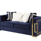 Blue And Gold Velvet Loveseat and Toss Pillows By Homeroots | Loveseats | Modishstore - 1
