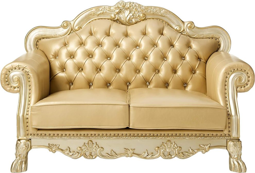 Bone And Gold Faux Leather Loveseat and Toss Pillows By Homeroots | Loveseats | Modishstore - 6