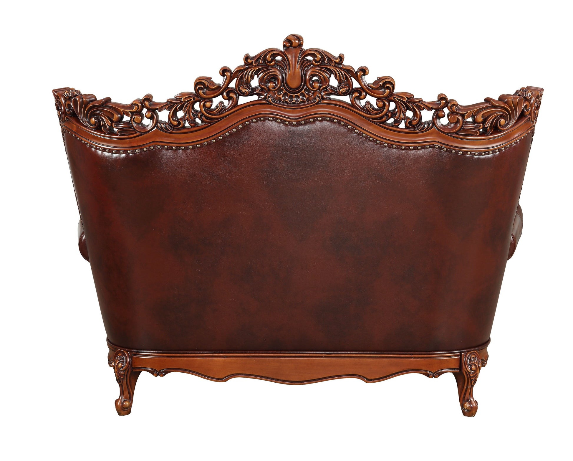 Brown And Walnut Top Grain Leather Curved Loveseat and Toss Pillows By Homeroots | Loveseats | Modishstore - 4