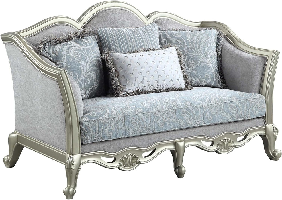 Light Gray And Champagne Linen Damask Loveseat and Toss Pillows By Homeroots | Loveseats | Modishstore - 4